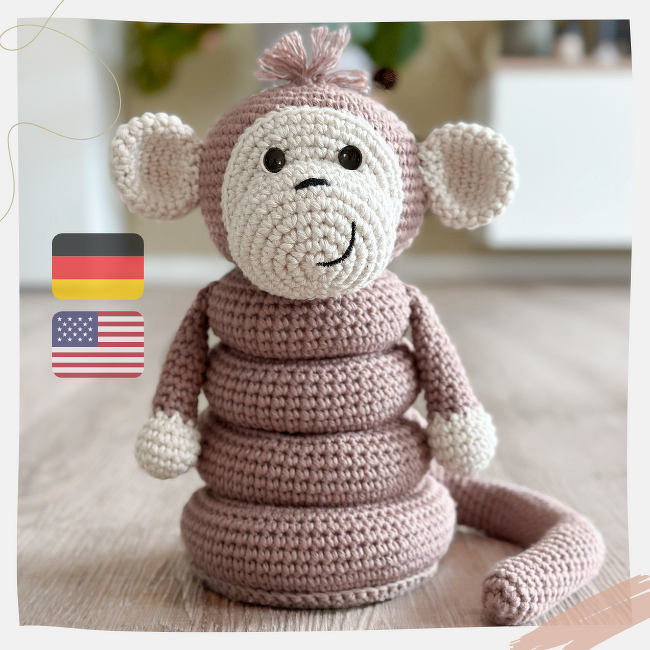 Stacking Toy Anni the Monkey - Crochet Pattern / English &amp; German