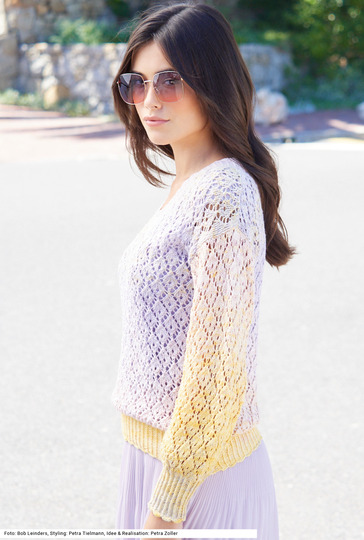 Pulli mit Ajourmuster in Gelb-Lila-Farbverlauf