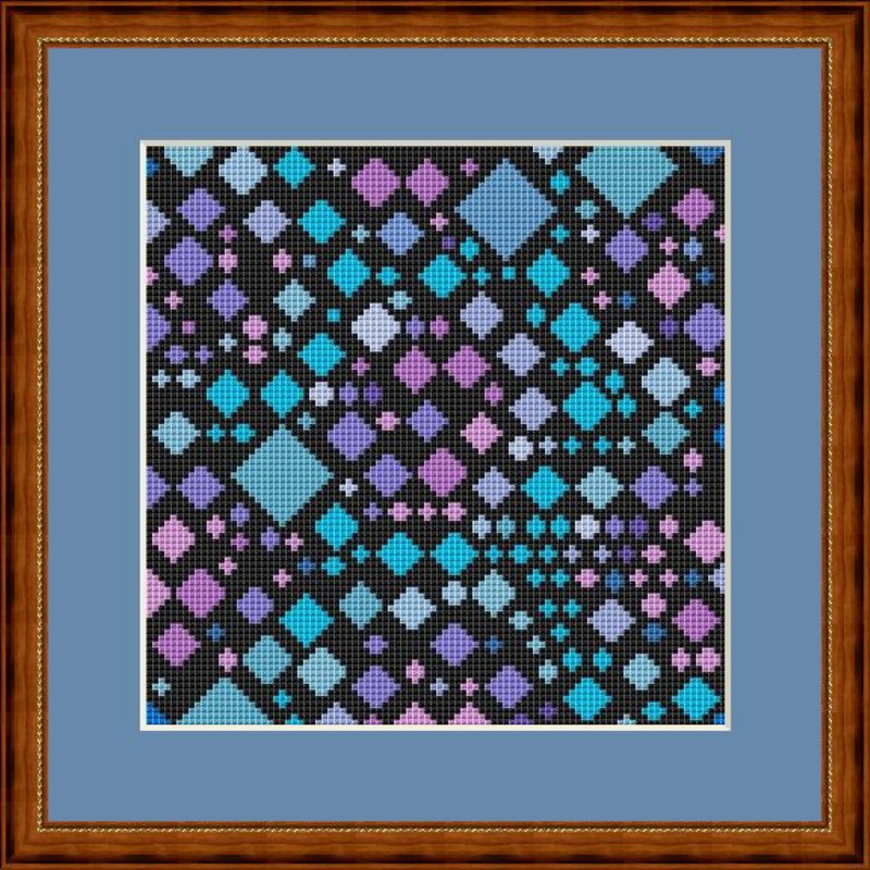 Kreuzstichmuster Mosaik lila blau, Stickvorlage Kreuzstich PDF