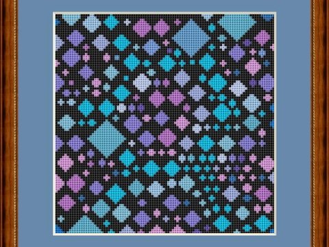 Kreuzstichmuster Mosaik lila blau, Stickvorlage Kreuzstich PDF