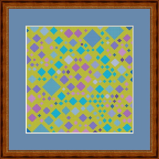 Kreuzstichmuster Mosaik lila blau, Stickvorlage Kreuzstich PDF