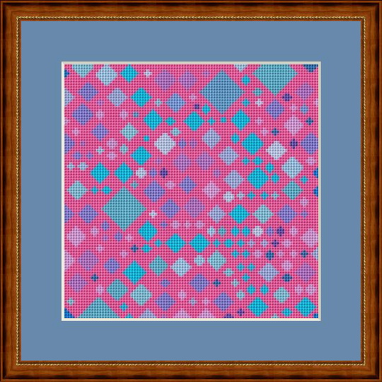 Kreuzstichmuster Mosaik lila blau, Stickvorlage Kreuzstich PDF