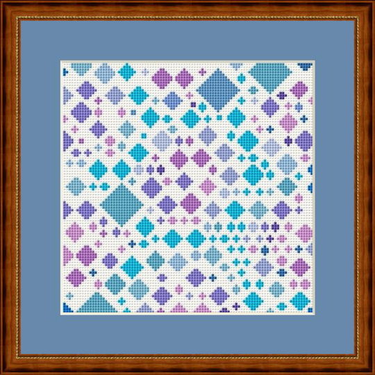 Kreuzstichmuster Mosaik lila blau, Stickvorlage Kreuzstich PDF