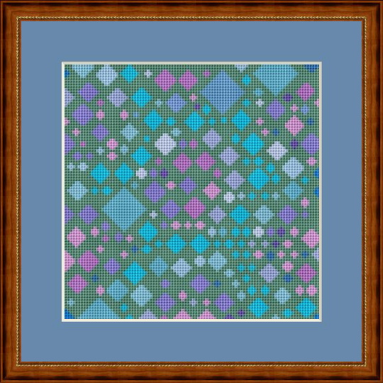 Kreuzstichmuster Mosaik lila blau, Stickvorlage Kreuzstich PDF