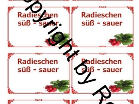 Etiketten für Eingemachtes - Radieschen süß sauer + Rezept