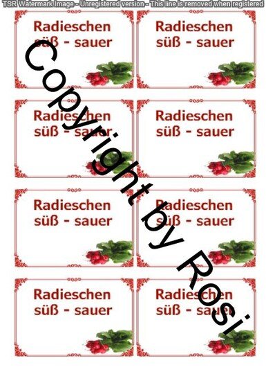 Etiketten für Eingemachtes - Radieschen süß sauer + Rezept