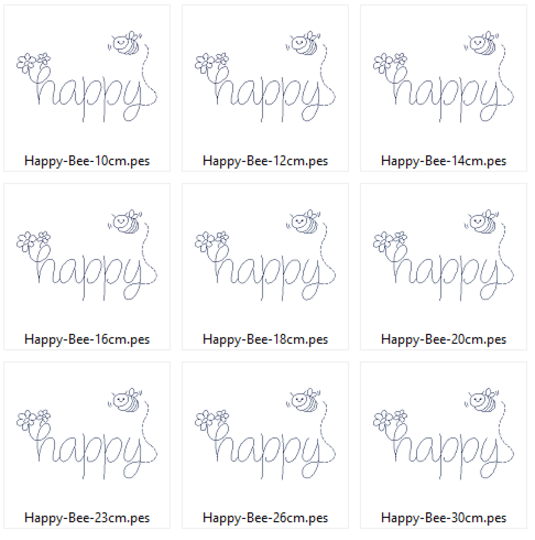 Stickdatei - Happy Bee Biene in 9 Größen