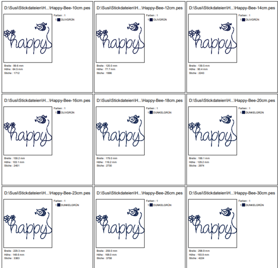 Stickdatei - Happy Bee Biene in 9 Größen