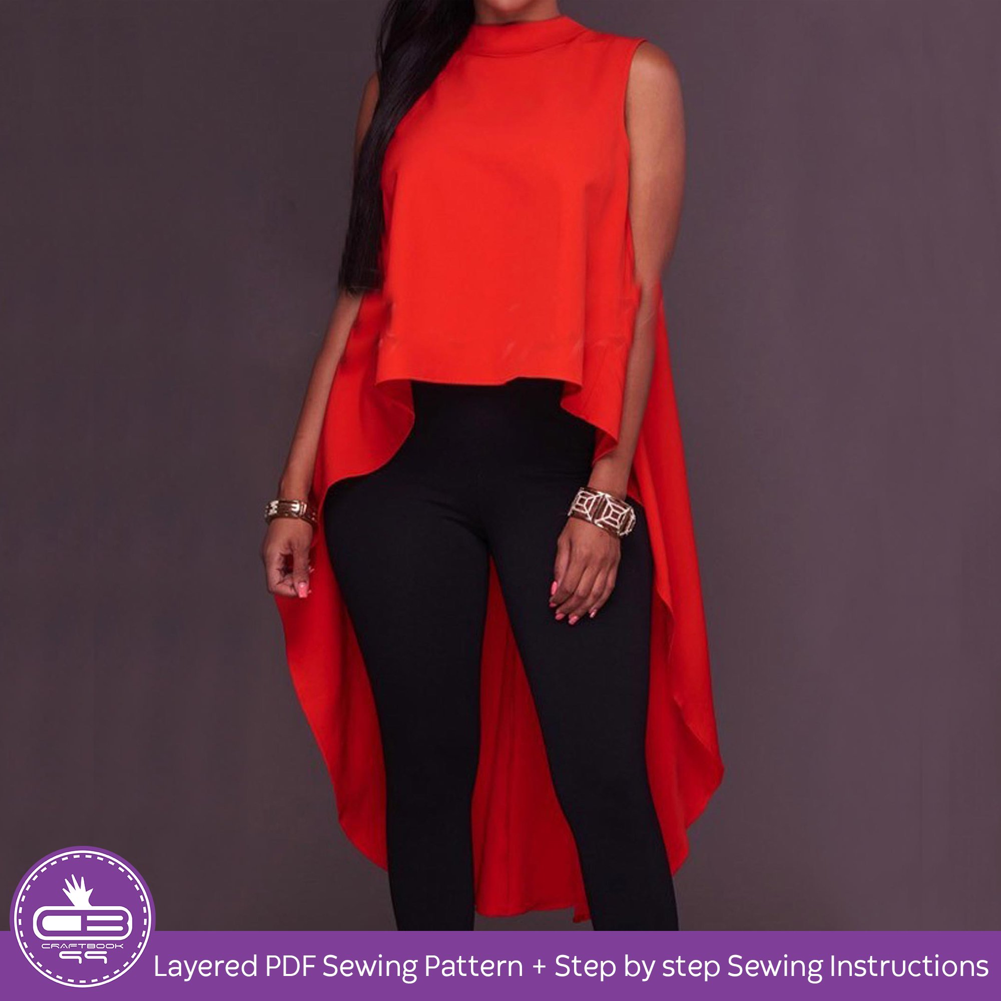 Sleeveless Asymmetrical hem Dress PDF Sewing Pattern | Women's Dresses