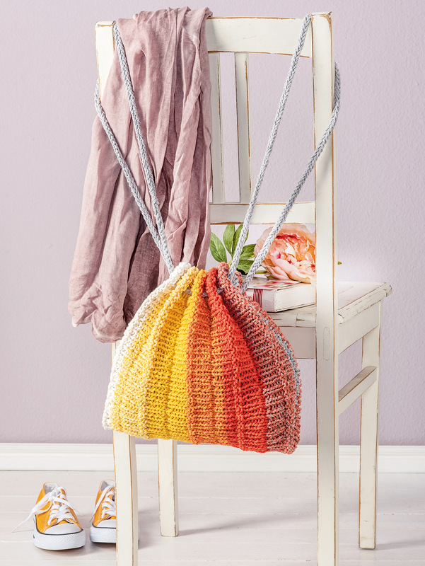 Gestrickter Rucksackbeutel in Gelb-Orange-Apricot-Farbverlauf