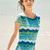 Kurzarmpulli im Wellenmuster in Grün- und Blautönen