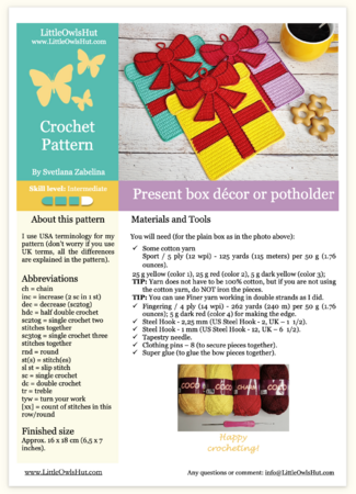 342 Present box decor, coaster, potholder, placemat, washcloth