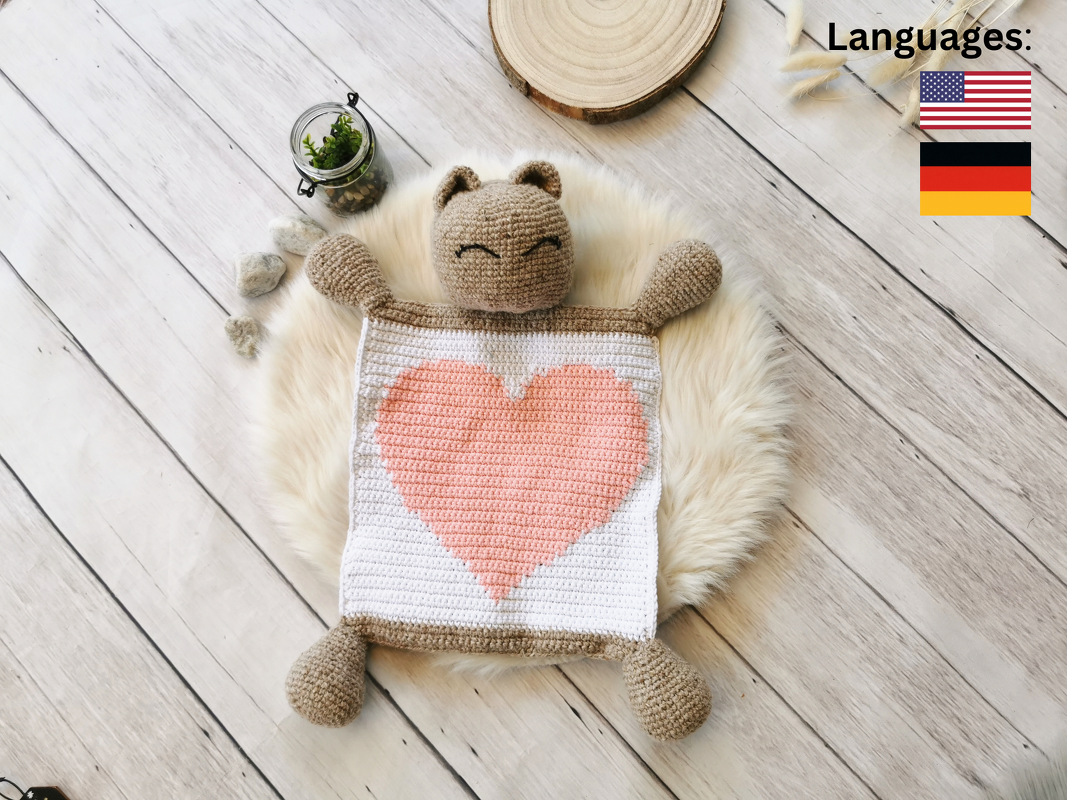 Crochet pattern PDF cuddle cloth bear heart crocheted blanket amigurumi