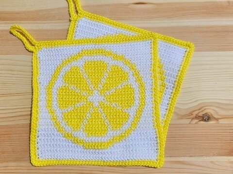 Häkelanleitung Topflappen Zitrone