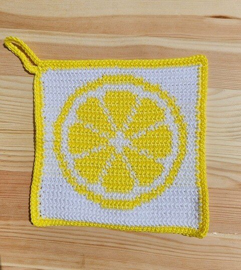 Häkelanleitung Topflappen Zitrone