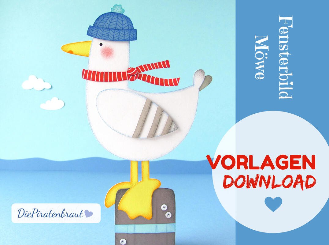 Fensterbild Möwe mit Anleitung und Vorlage