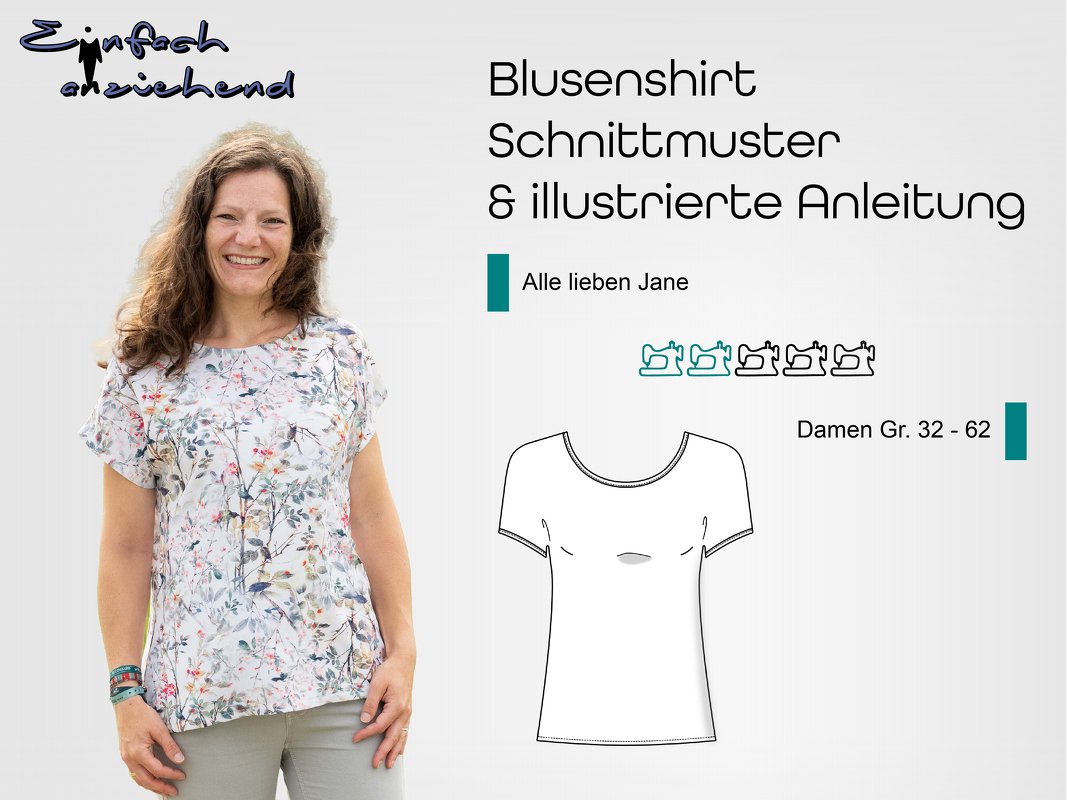 Schnittmuster Blusenshirt Alle lieben Jane Gr. 32 - 62 Damen