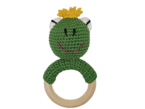 Frosch Babyrassel mit Beißring - Häkelanleitung