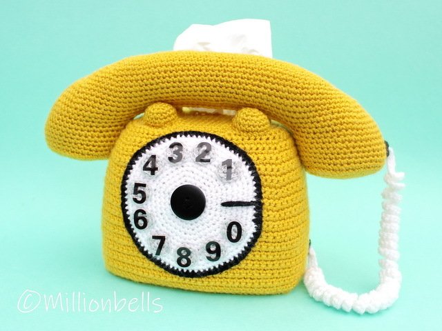 Retro Phone Tissue Box Cover Crochet Pattern Rotary Dial Telephone