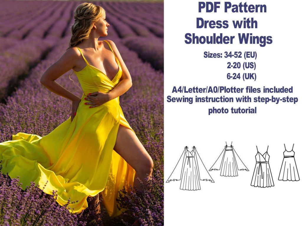 Maxi Dress with Shoulder Wings Dress Pattern Sewing Patterns Pattern Sewing