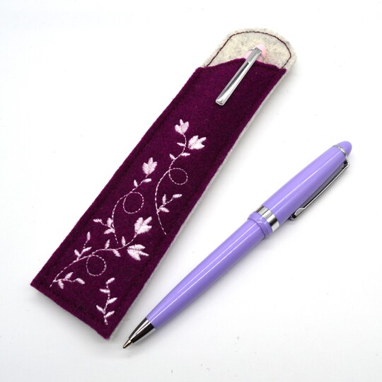 Stickdatei Etuis Stifteetui schmal für einen oder zwei Kugelschreiber Blume