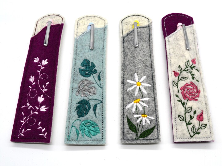 Stickdatei Etuis Stifteetui schmal für einen oder zwei Kugelschreiber Blume