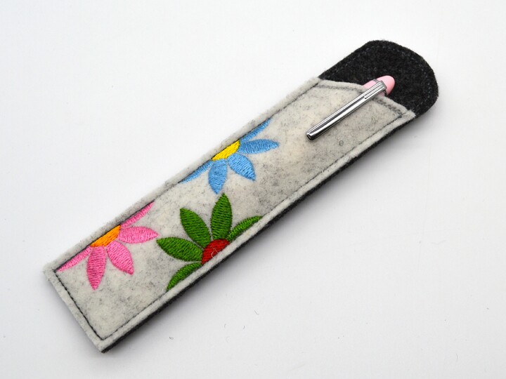 Stickdatei Etuis Stifteetui schmal für einen oder zwei Kugelschreiber Blume