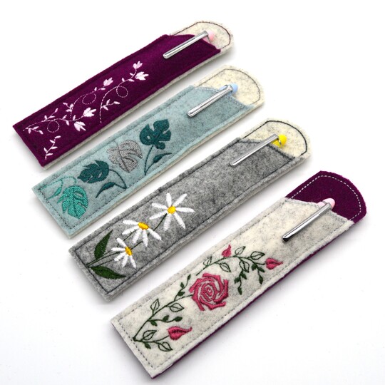 Stickdatei Etuis Stifteetui schmal für einen oder zwei Kugelschreiber Blume