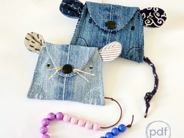 Coin purse sewing pattern, mouse wallet, neck pouch + math mouse