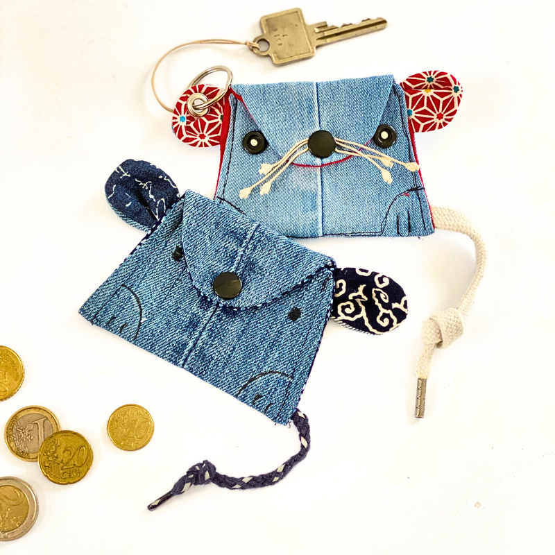 Coin purse sewing pattern, mouse wallet, neck pouch + math mouse