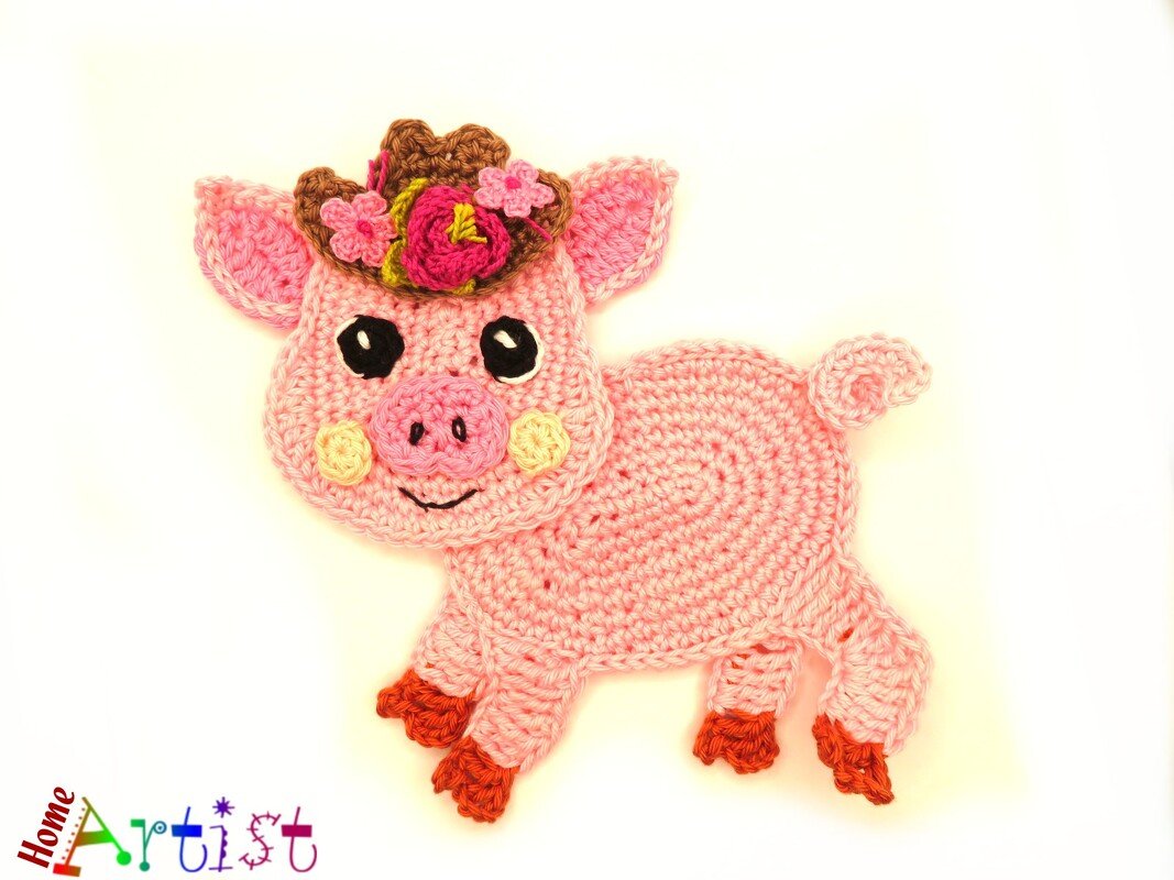 Pig farm animal crochet pattern applique - Image 2