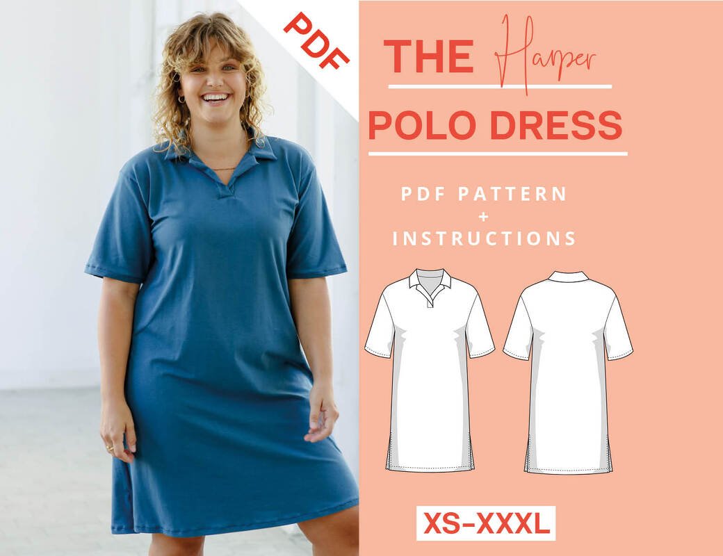 Polo Dress Sewing Pattern Ladies XS-XXXL Jersey dress Summer dress