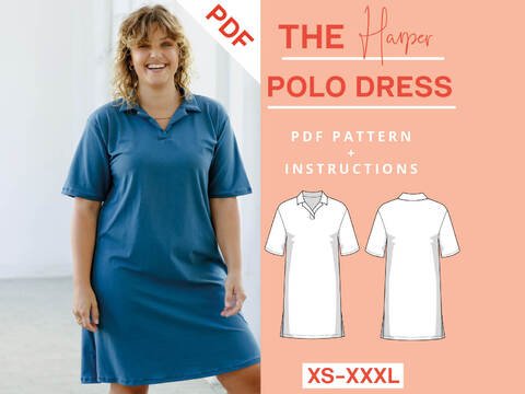 Polo Dress Sewing Pattern Ladies XS-XXXL Jersey dress Summer dress