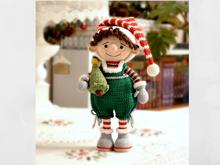 Christmas elf doll crochet pattern gnome, elf LORY