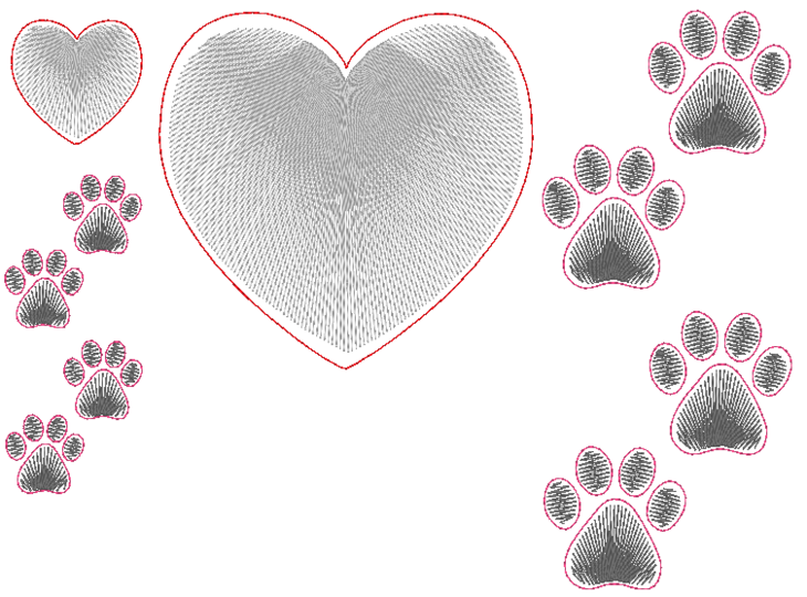 Stickdatei - Tierliebe Herz mit Pfote teilgefüllt