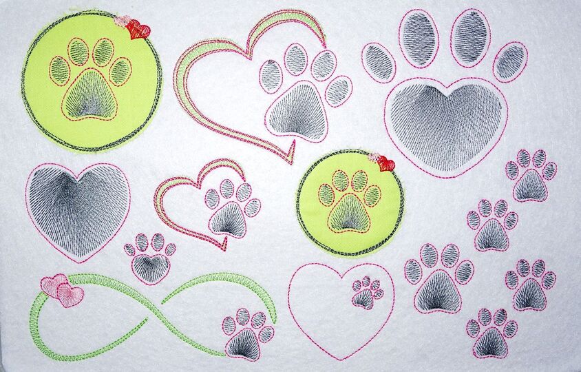 Stickdatei - Tierliebe Herz mit Pfote teilgefüllt