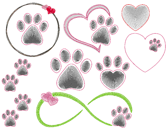 Stickdatei - Tierliebe Herz mit Pfote teilgefüllt