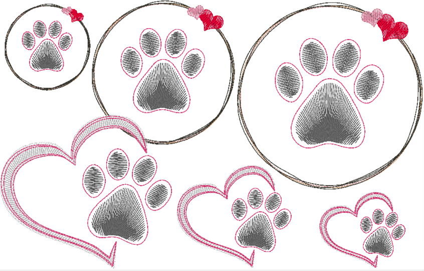 Stickdatei - Tierliebe Herz mit Pfote teilgefüllt