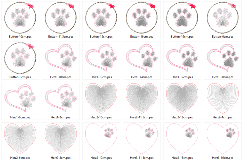 Stickdatei - Tierliebe Herz mit Pfote teilgefüllt