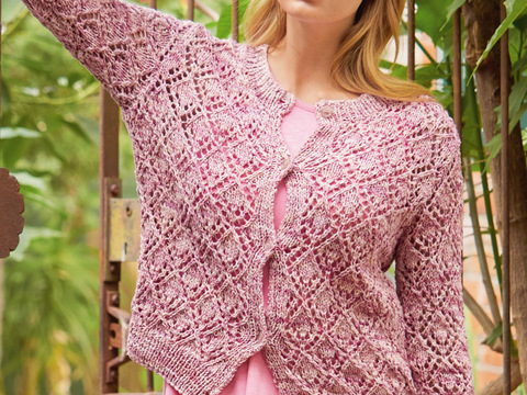 Jacke mit Ajourmuster in Pink meliert