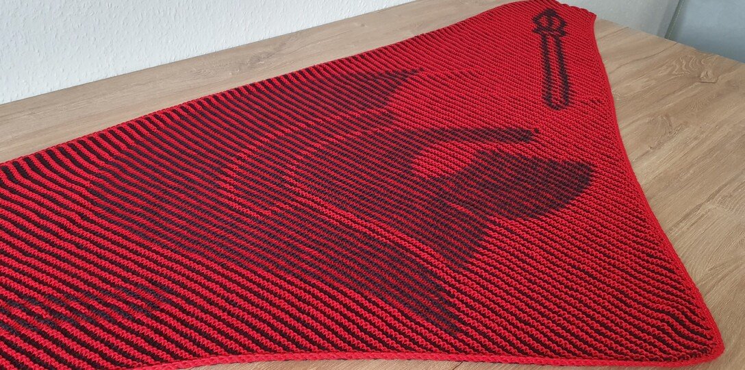 Römerhelm, Schattenstricken, Illusionsstricken, Motivtuch