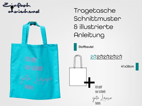 Schnittmuster Tragetasche/ Stoffbeutel plus Plotterdatei Schriftzug