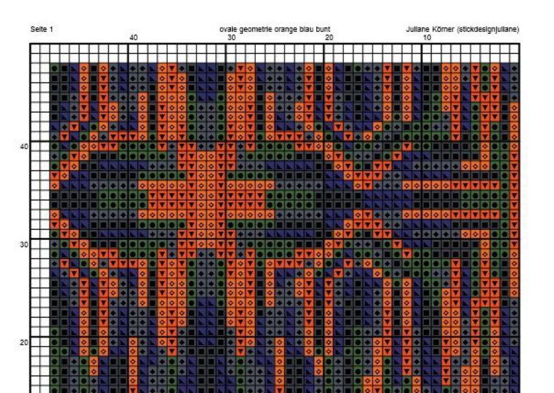Kreuzstichmuster ovale Geometrie orange blau, Kreuzstich Stickvorlage PDF - Bild 6
