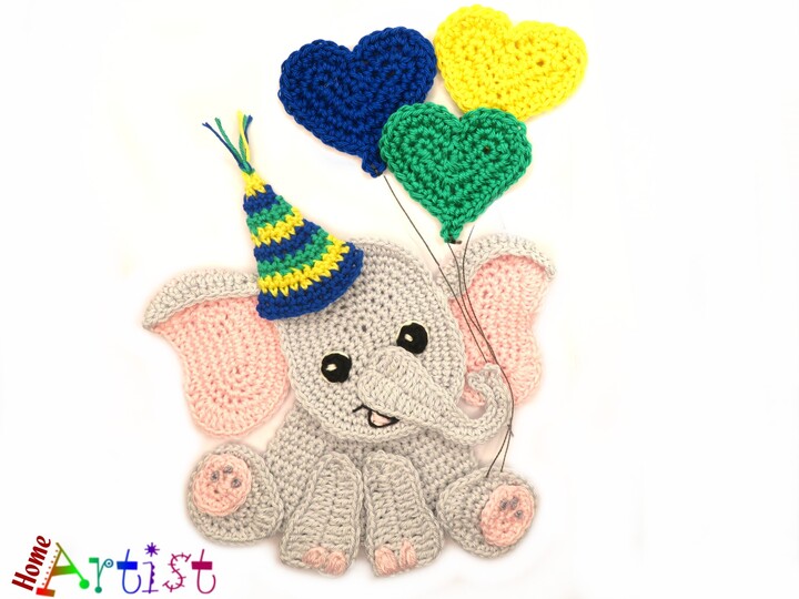 Elepahnt birthday crochet  applique