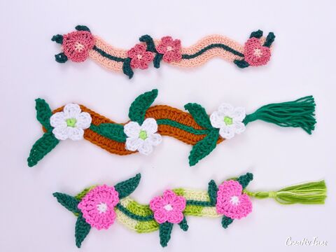 Lesezeichen: Wellen, Herzen, Blumen und Blätter - Häkelanleitung