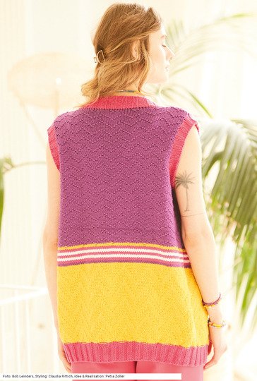 Weste mit Strukturmustern in Lila, Gelb, Pink und Weiß