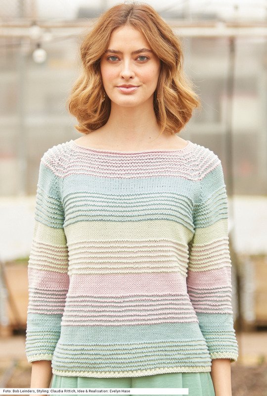 Raglanpulli mit Streifen in Eisblau, Hellgrün und Rosa - Bild 4