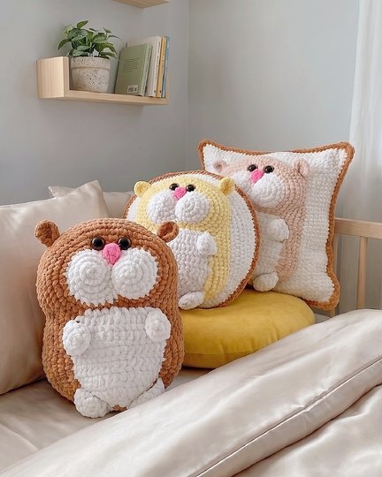 Hamster world, 3D pillows. No sew crochet pattern