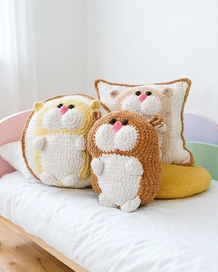Hamster world, 3D pillows. No sew crochet pattern