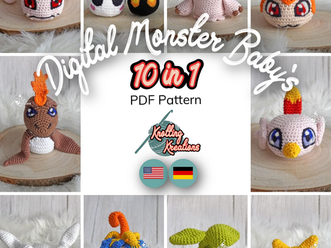 Digital Monster Baby - Amigurumi - 10 in 1 Häkelanleitung / PDF